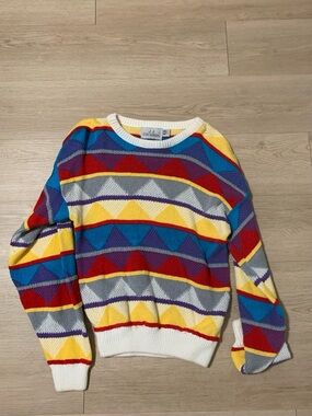 J.J Cochran Multicolor Geometric Knit Shirt Jacket - Yellow/Blue/Red